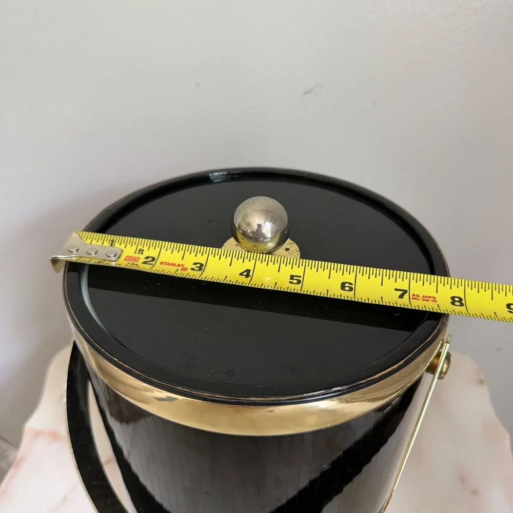 Vintage MCM Black Acrylic Ice Bucket Gold Trim Insulated Hollywood Regency Bar